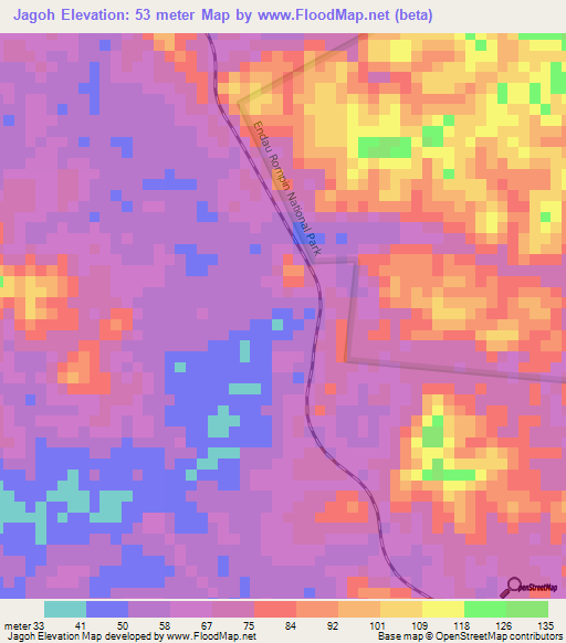 Jagoh,Malaysia Elevation Map