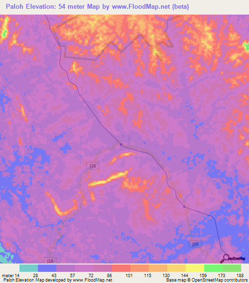 Paloh,Malaysia Elevation Map