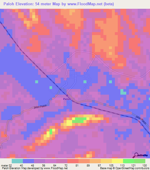 Paloh,Malaysia Elevation Map