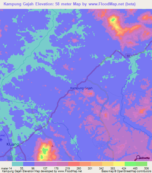 Kampung Gajah,Malaysia Elevation Map