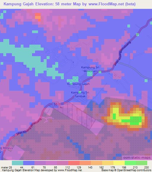 Kampung Gajah,Malaysia Elevation Map