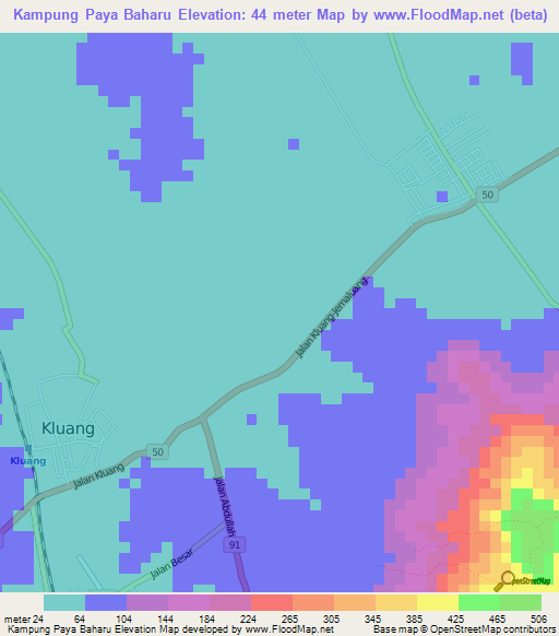 Kampung Paya Baharu,Malaysia Elevation Map