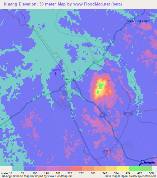 Kluang,Malaysia Elevation Map