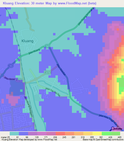 Kluang,Malaysia Elevation Map