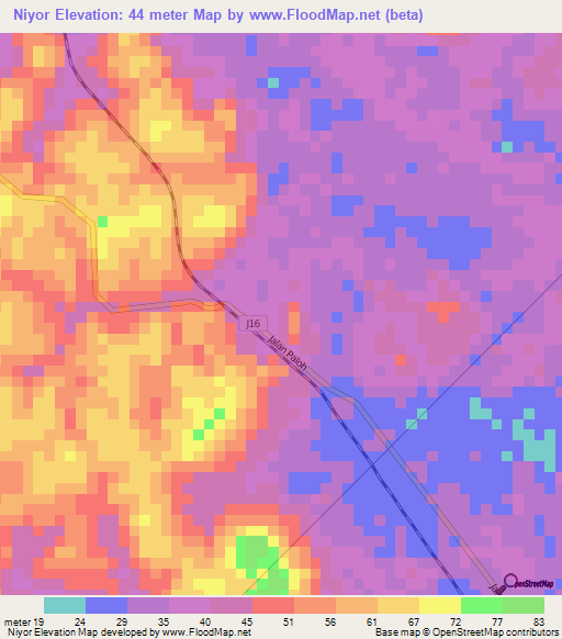 Niyor,Malaysia Elevation Map