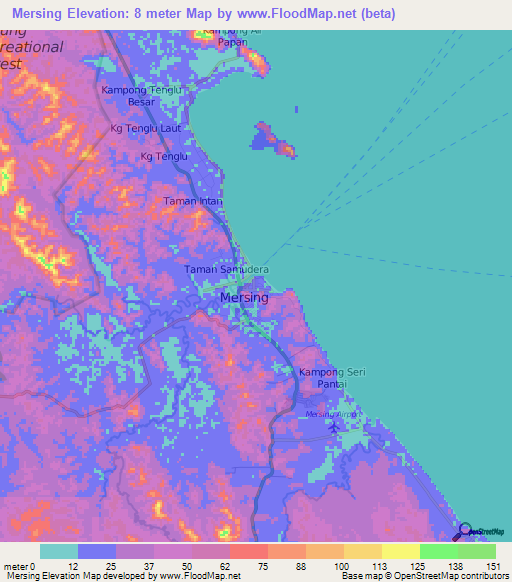 Mersing,Malaysia Elevation Map