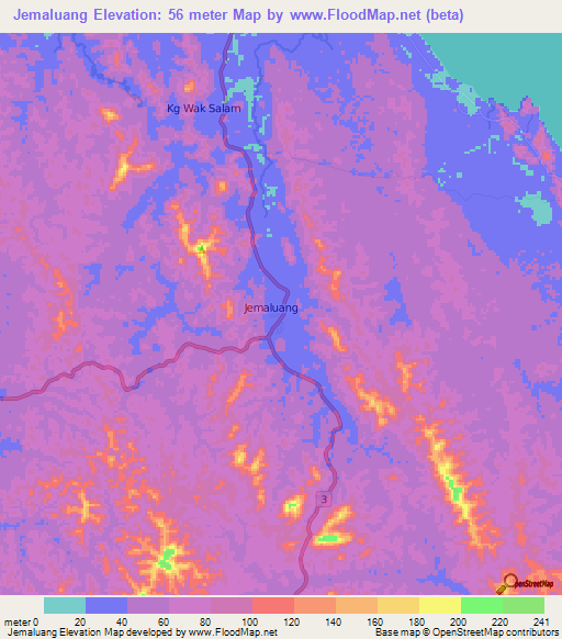 Jemaluang,Malaysia Elevation Map