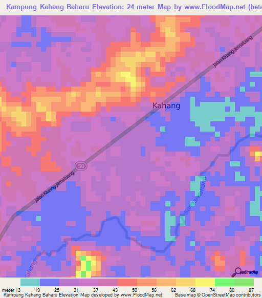 Kampung Kahang Baharu,Malaysia Elevation Map