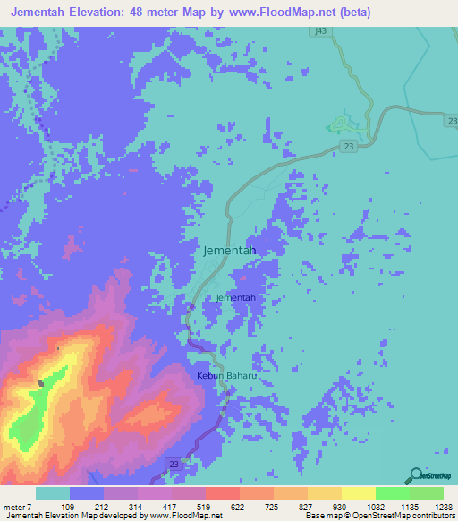 Jementah,Malaysia Elevation Map