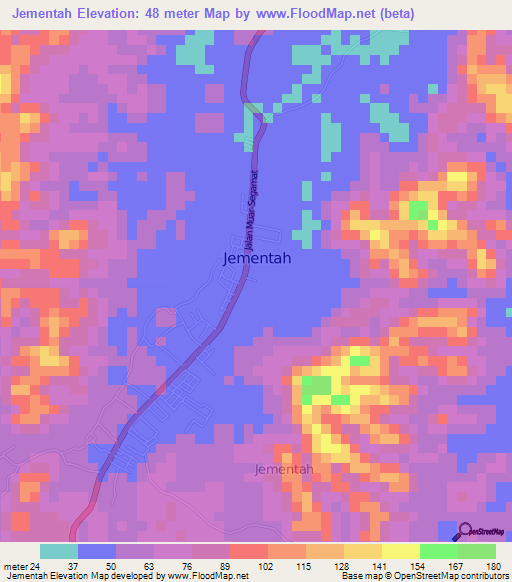 Jementah,Malaysia Elevation Map