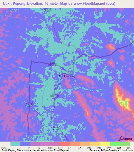 Bukit Kepong,Malaysia Elevation Map