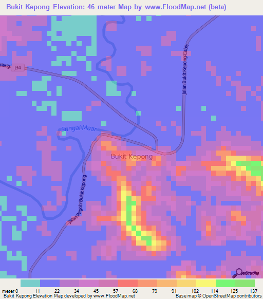 Bukit Kepong,Malaysia Elevation Map