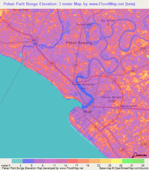 Pekan Parit Bunga,Malaysia Elevation Map