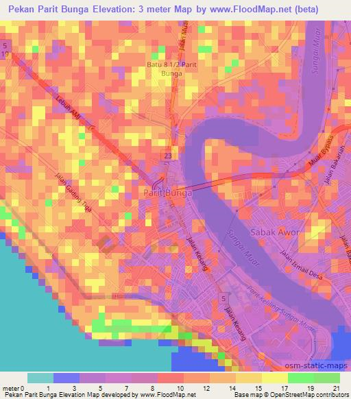 Pekan Parit Bunga,Malaysia Elevation Map