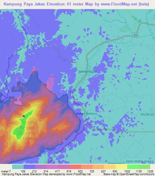 Kampung Paya Jakas,Malaysia Elevation Map