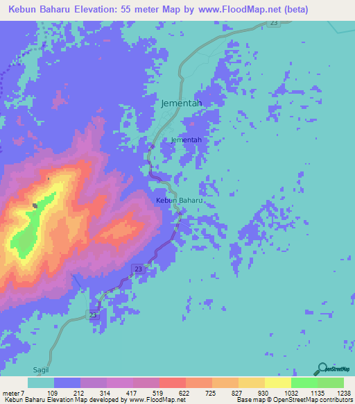 Kebun Baharu,Malaysia Elevation Map