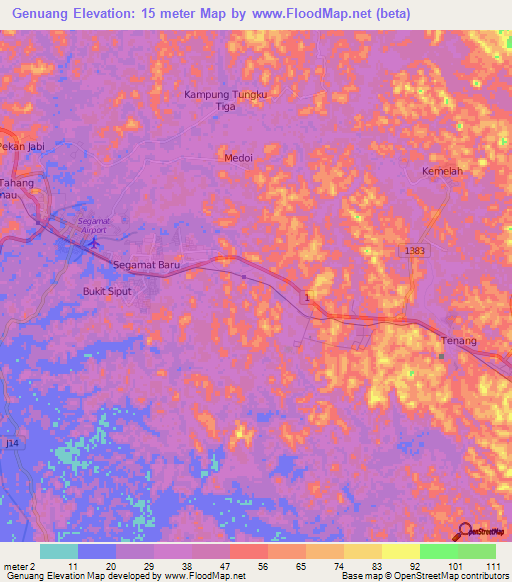 Genuang,Malaysia Elevation Map