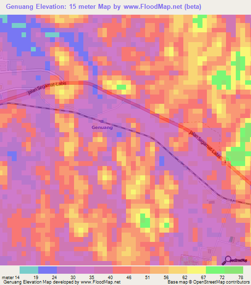 Genuang,Malaysia Elevation Map