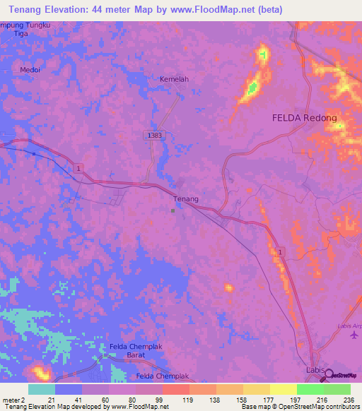 Tenang,Malaysia Elevation Map