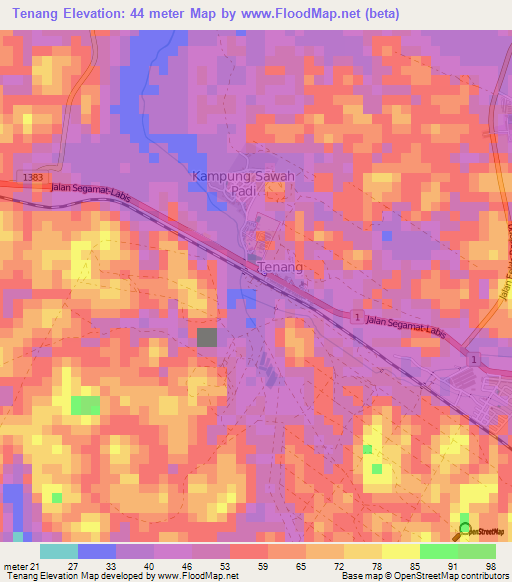 Tenang,Malaysia Elevation Map