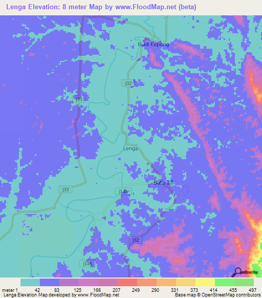 Lenga,Malaysia Elevation Map