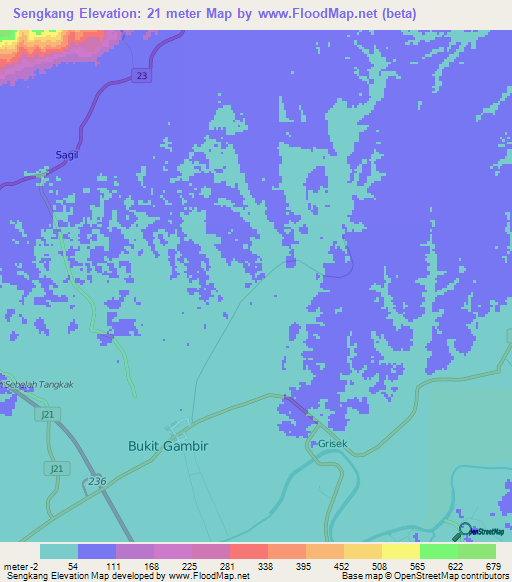 Sengkang,Malaysia Elevation Map