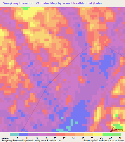 Sengkang,Malaysia Elevation Map