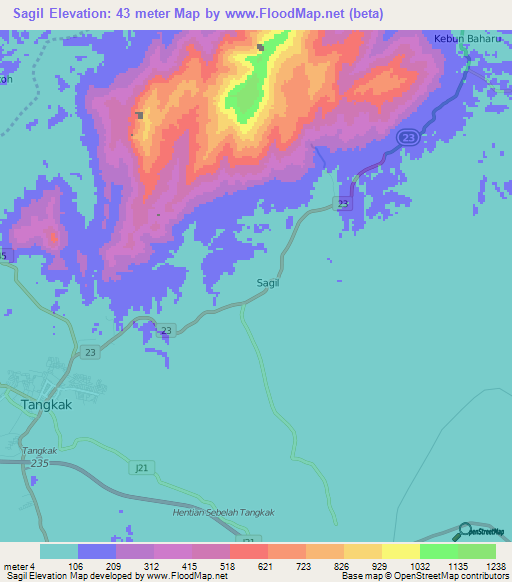 Sagil,Malaysia Elevation Map