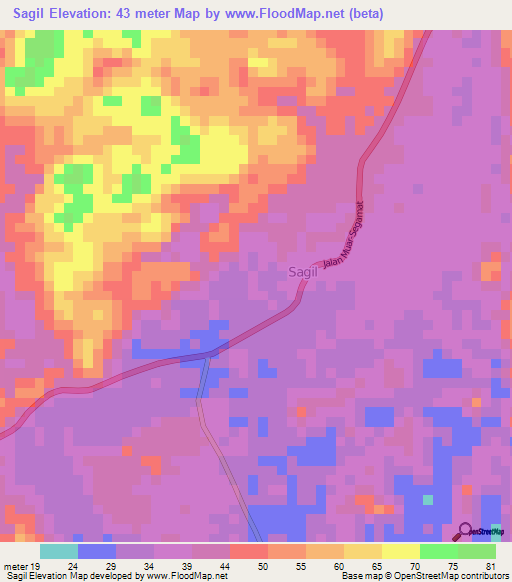 Sagil,Malaysia Elevation Map