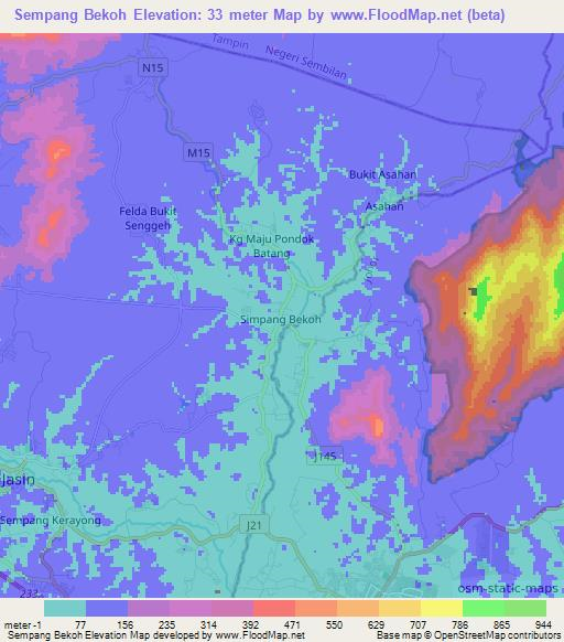 Sempang Bekoh,Malaysia Elevation Map