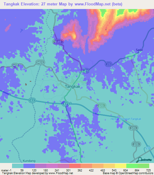 Tangkak,Malaysia Elevation Map