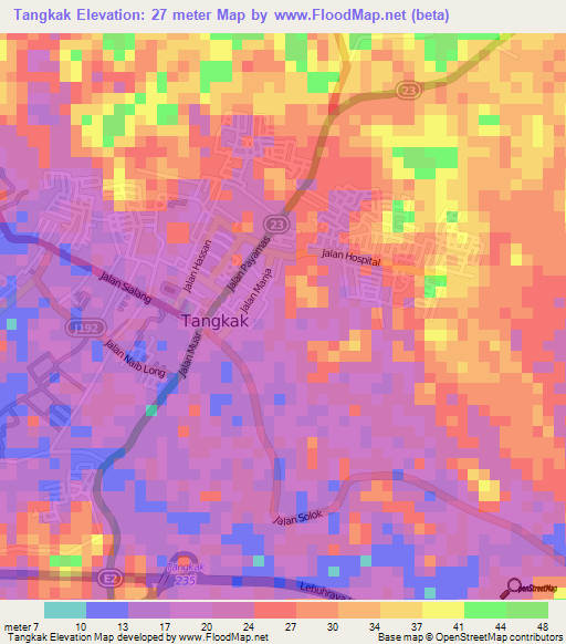 Tangkak,Malaysia Elevation Map