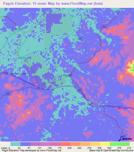 Pagoh,Malaysia Elevation Map