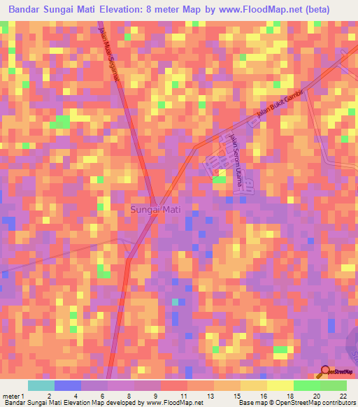 Bandar Sungai Mati,Malaysia Elevation Map