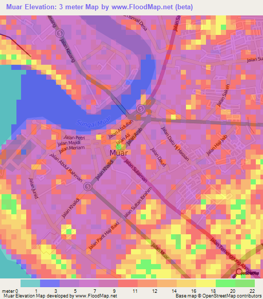 Muar,Malaysia Elevation Map