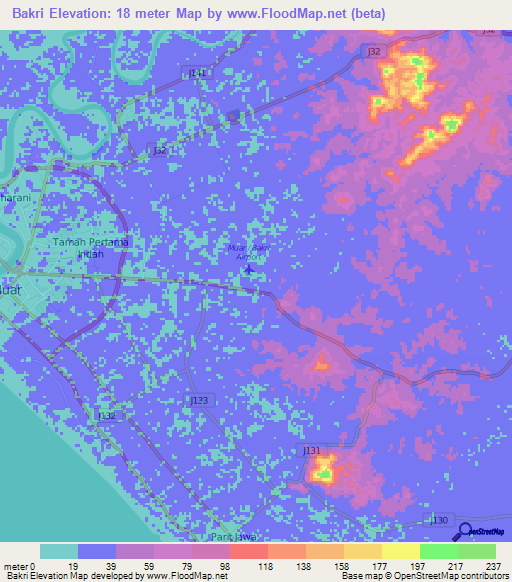 Bakri,Malaysia Elevation Map