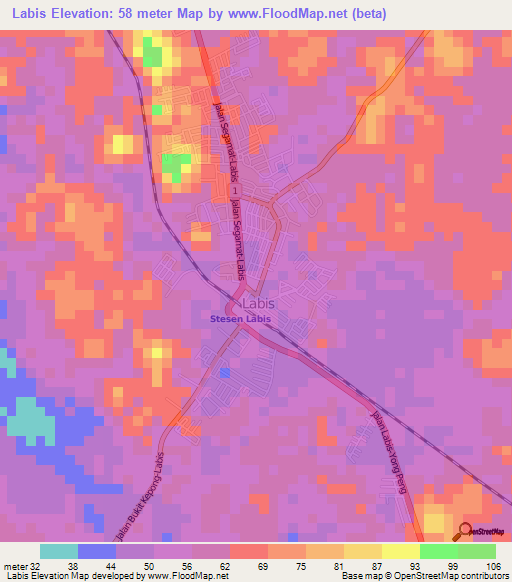 Labis,Malaysia Elevation Map