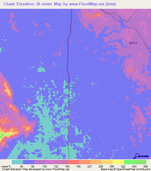 Chaah,Malaysia Elevation Map