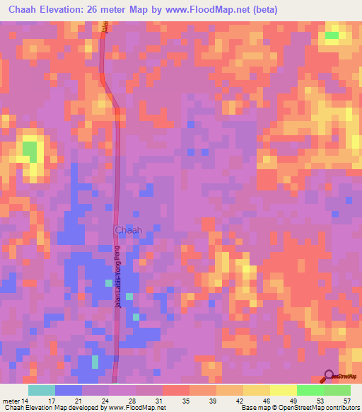 Chaah,Malaysia Elevation Map