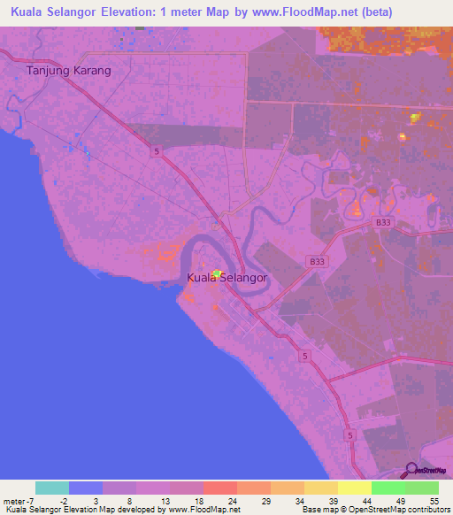 Kuala Selangor,Malaysia Elevation Map