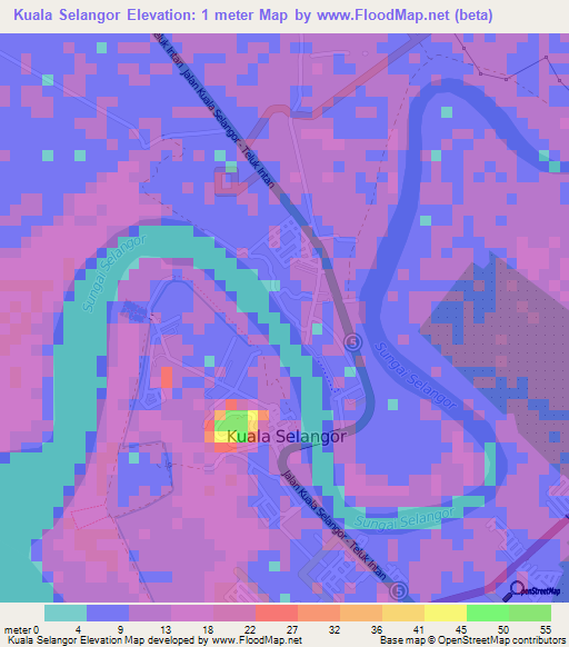 Kuala Selangor,Malaysia Elevation Map