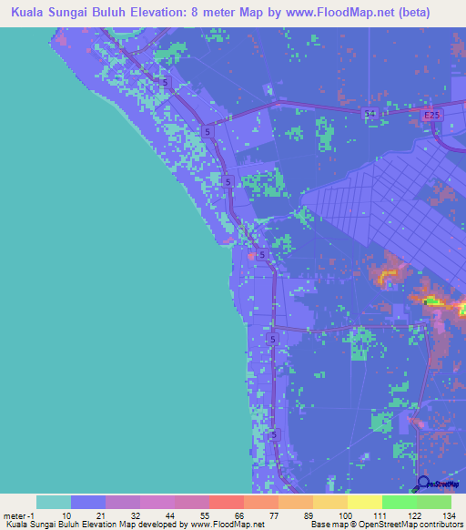 Kuala Sungai Buluh,Malaysia Elevation Map