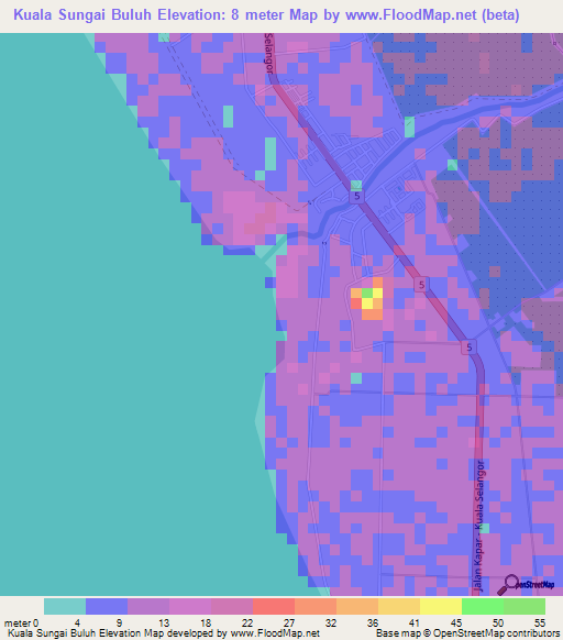 Kuala Sungai Buluh,Malaysia Elevation Map