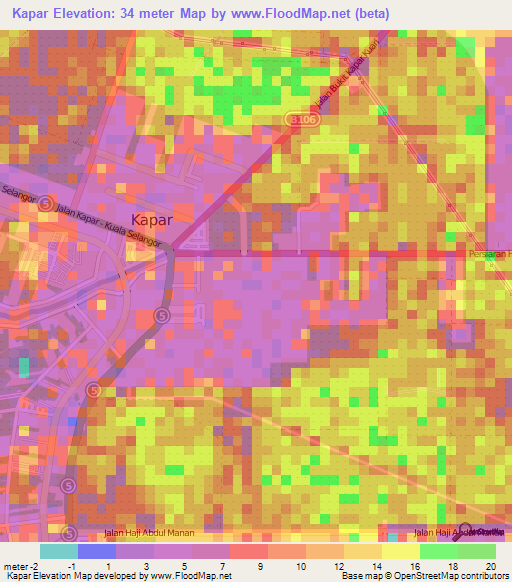 Kapar,Malaysia Elevation Map