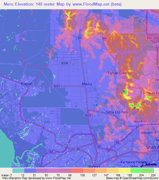 Meru,Malaysia Elevation Map