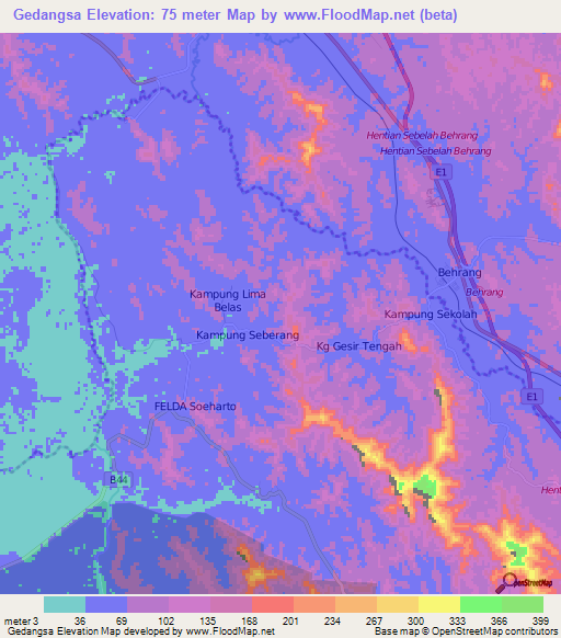 Gedangsa,Malaysia Elevation Map