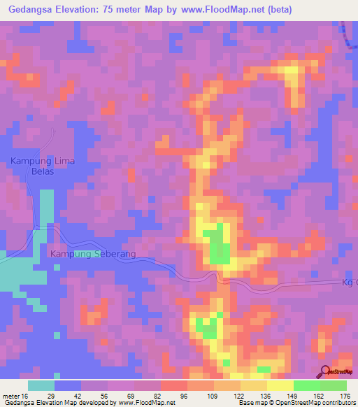 Gedangsa,Malaysia Elevation Map