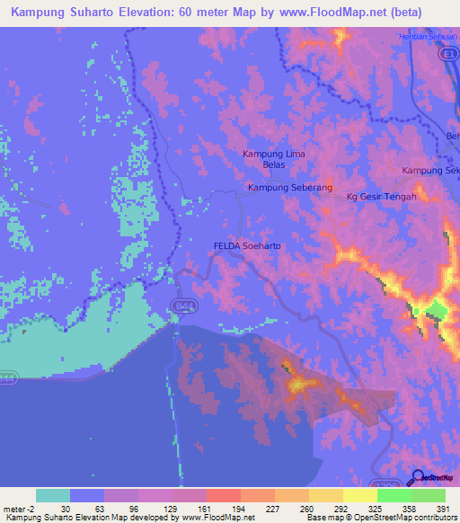 Kampung Suharto,Malaysia Elevation Map