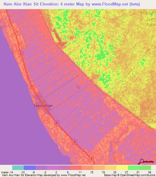 Kem Alur Kian Sit,Malaysia Elevation Map