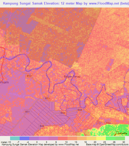 Kampung Sungai Samak,Malaysia Elevation Map